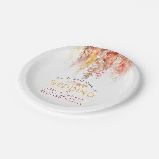 Aquarellweine Orangenbraun Hochzeit im Herbst Pappteller (Schrägansicht)