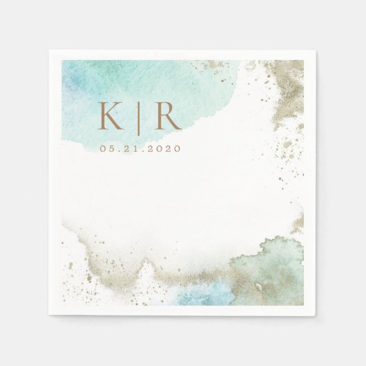 Aquarellwellen Küstenstreifen Papier Serviette (Vorderseite)