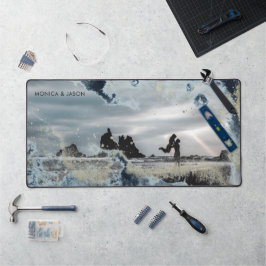 Aquarellwellen paaren Foto-Monogramm Schreibtischunterlage