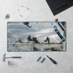 Aquarellwellen paaren Foto-Monogramm Schreibtischunterlage