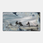 Aquarellwellen paaren Foto-Monogramm Schreibtischunterlage (Vorderseite)