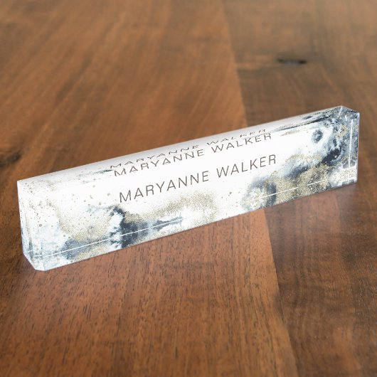 Aquarellwellen und goldene Sandküste Namensplakette (Seite)