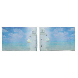 Aquarellwerk OzeanLeuchtturm mit Segelboot Kissenbezug