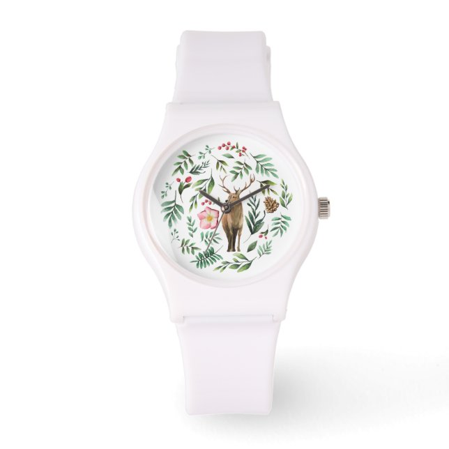 Aquarellwild mit Blume und Blätter Armbanduhr (Vorderseite)
