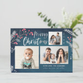 Aquarellwinterbeeren Silberpfanne Feiertagskarte (Stehend Vorderseite)