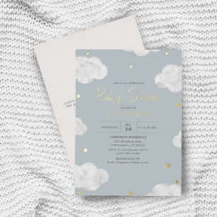 Aquarellwolken Blau Grau Junge Baby Shower Gold Folieneinladung