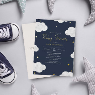 Aquarellwolken Dunkelblau Junge Baby Shower Gold Folieneinladung