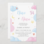 Aquarellwolken und Sterne Spanische Geschlechterda Einladung (Vorne/Hinten)