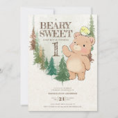 Aquarellwoodland Beary Sweet 1. Geburtstag Einladung (Vorderseite)