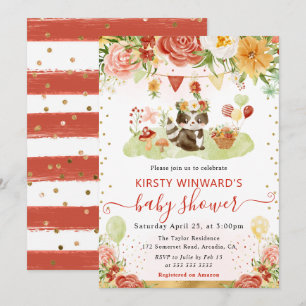 Aquarellwoodland Raccoon Babydusche Einladung