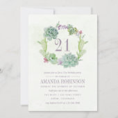 Aquarellwüste Cactus succulents 21. Geburtstag Einladung (Vorderseite)