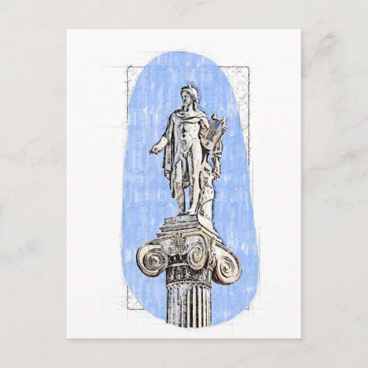 Aquarellzeichnung der Statue von Apollon Postkarte (Vorderseite)