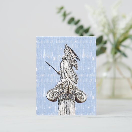 Aquarellzeichnung der Statue von Athena Postkarte (Stehend Vorderseite)