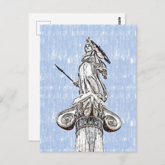 Aquarellzeichnung der Statue von Athena Postkarte (Vorne/Hinten)