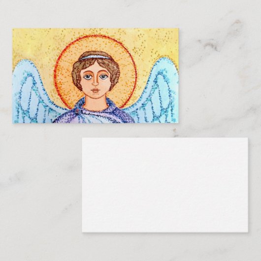 Aquarellzeichnung eines Engels. Mitteilungskarte (Vorne/Hinten)