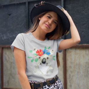 Aquarellzeichnung eines süßen floralen Koala-Bären T-Shirt