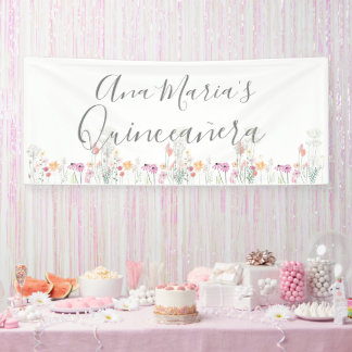 Aquarellzeichnung eines Wildblumenfeldes Banner