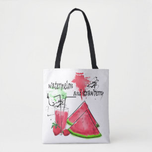 Aquarellzeichnung von Wassermelone und Erdbeeren  Tasche