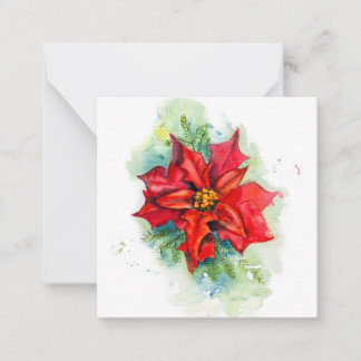 Aquarellzeichnung Weihnachtsrot-Blume Mitteilungskarte