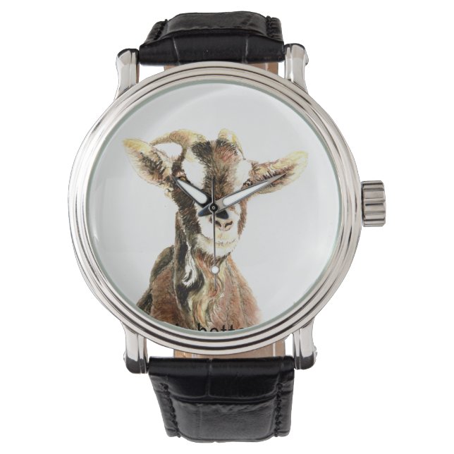 Aquarellziege Farm Animal Nature Art Armbanduhr (Vorderseite)