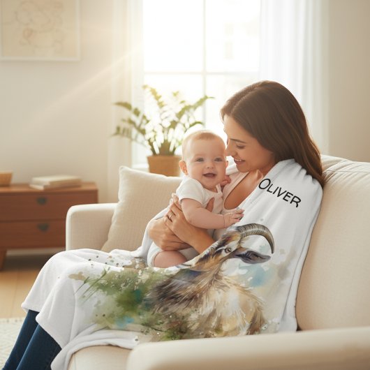 Aquarellziege Fleecedecke