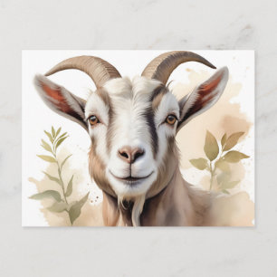 Aquarellziegenportrait in zarten Erdtönen Postkarte