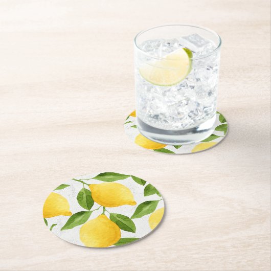 Aquarellzitronenmuster Runder Pappuntersetzer (Vor Ort)