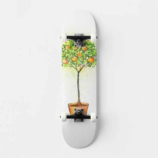 Aquarellzitrusbaum in Topf Skateboard (Vorderseite)