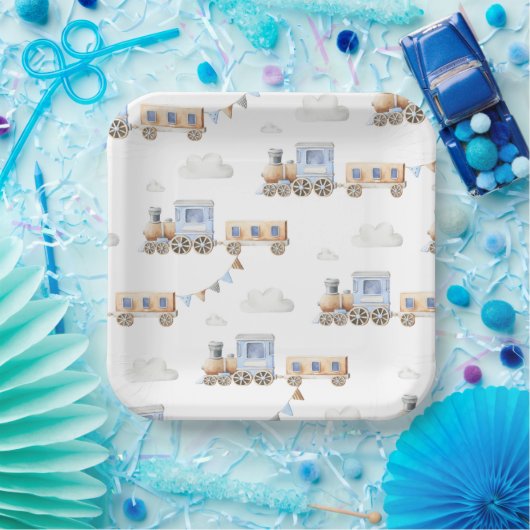 Aquarellzug Kinderdusche Teller (Party)