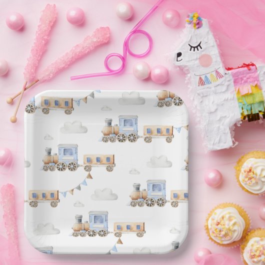 Aquarellzug Kinderdusche Teller (Party)