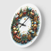 Aquarellzüge auf weiße Weihnachten Große Wanduhr (Winkel)