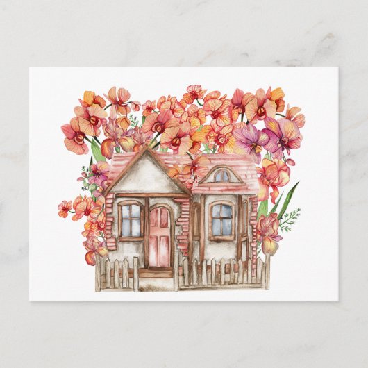 Aquarellzusammensetzung eines alten Holzhauses Postkarte (Vorderseite)