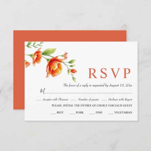 Aquarellzweig mit Orangensaft Blume Hochzeit RSVP Karte (Vorne/Hinten)