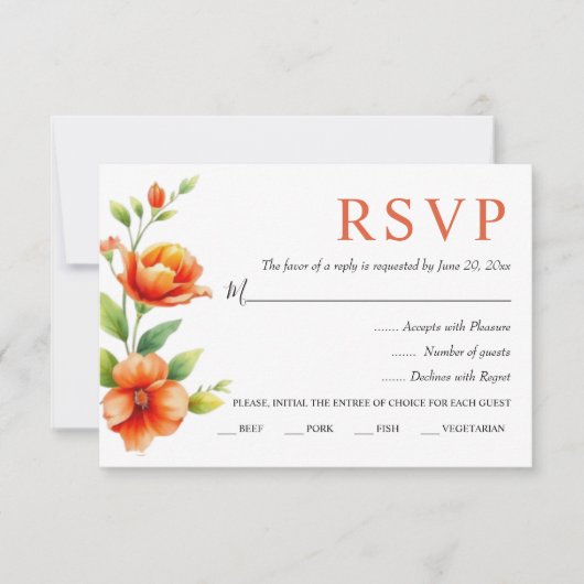 Aquarellzweig mit Orangensaft Blume Hochzeit RSVP Karte (Vorderseite)