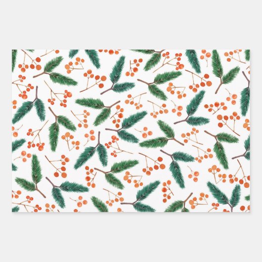 Aquarellzweige und Berries Winter Geschenkpapier Set (Vorderseite 3)
