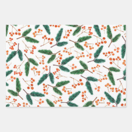 Aquarellzweige und Berries Winter  Geschenkpapier Set