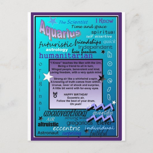AQUARIIUS BIRTHDAY POSTKARTE (Vorderseite)