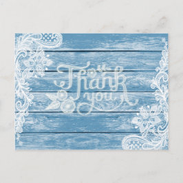 Aquarium-Blue Wood and Lace Wedding Vielen Dank Postkarte