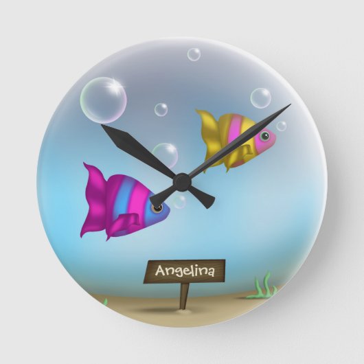 Aquarium Fisch-Schüssel Rund Personalisierte Wand  Runde Wanduhr (Vorderseite)
