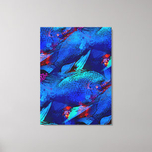 Aquarium Fisch Verspieltes Muster Aqua Vivid Blue Leinwanddruck