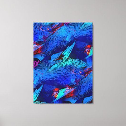 Aquarium Fisch Verspieltes Muster Aqua Vivid Blue Leinwanddruck (Vorderseite)