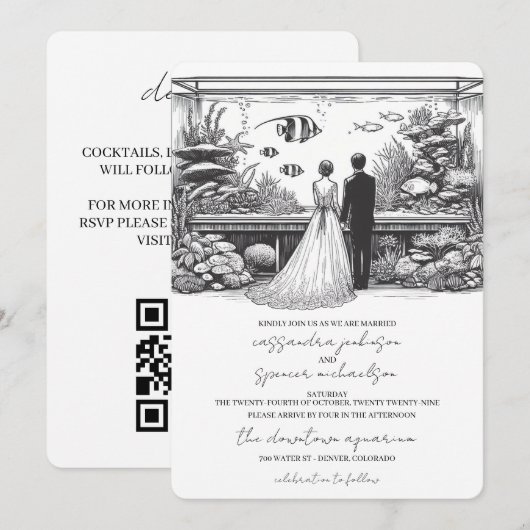Aquarium-Hochzeit mit QR-Code Einladung (Vorne/Hinten)