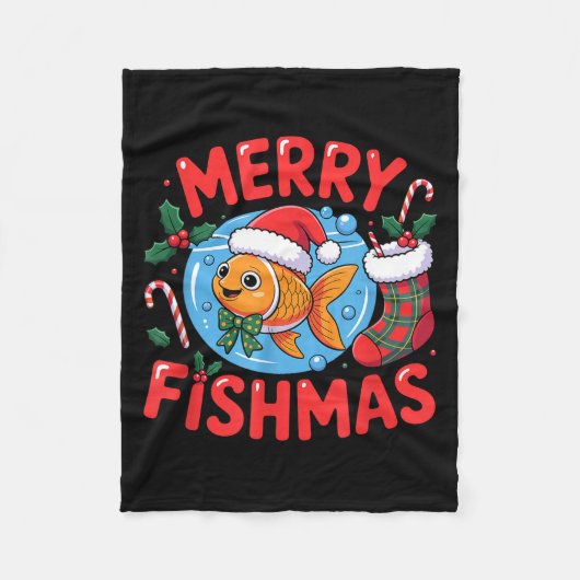 Aquarium Lover Trocal Fiank Christmas Merry Fishma Fleecedecke (Vorderseite)