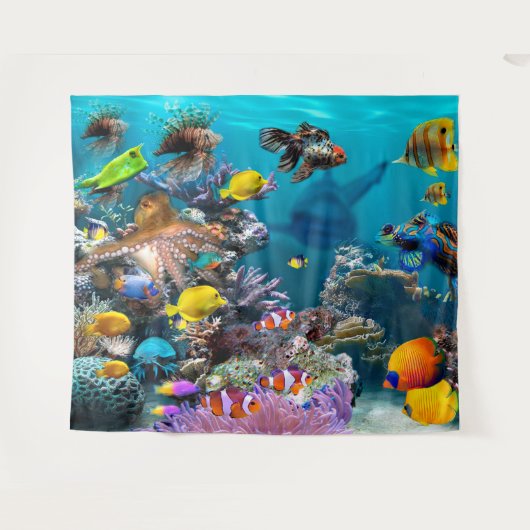 Aquarium Unterwasserwelt Fisch mit Hai Wandteppich (Vorderseite (Horizontal))