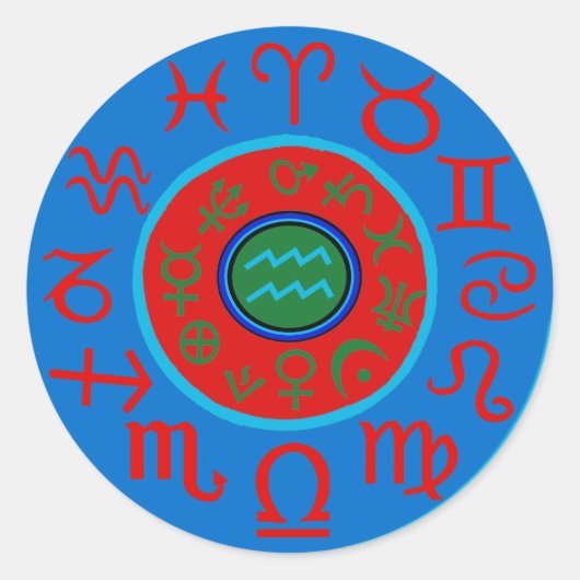 Aquarius Astrologie Zodiac Runder Aufkleber (Vorderseite)