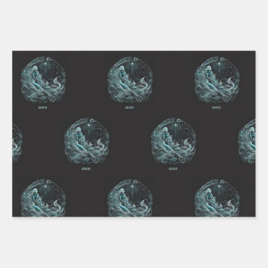 Aquarius Astrology Star Design Wrapping Paper Geschenkpapier Set (Vorderseite)