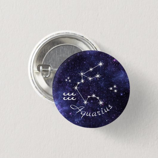 Aquarius Badge, Zodiac Horoscope Badge Button (Vorne & Hinten)