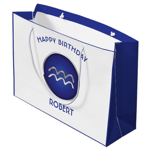 Aquarius Birthday Große Geschenktüte (Rückseite Schrägansicht)