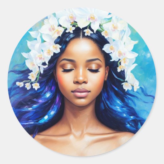 Aquarius Black Girl Runder Aufkleber (Vorderseite)