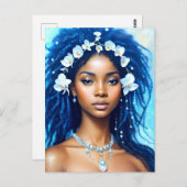 Aquarius Black Woman Zodiac Orchid Art Postkarte (Vorne/Hinten)